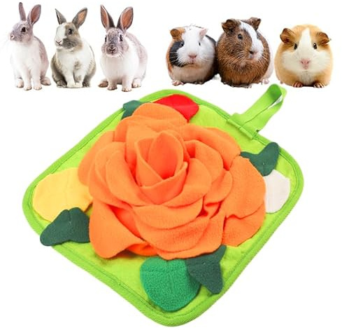 LOPERDEVE Rabbit Foraging Mat Snuffle Mat for Small Animals Rabbit Toy 11.8x11.8 Rabbits Snuffle Mat Pets Interactive Feeding Matt Treat Dispenser for Bunny Guinea Pigs Ferrets Chinchillas Orange
