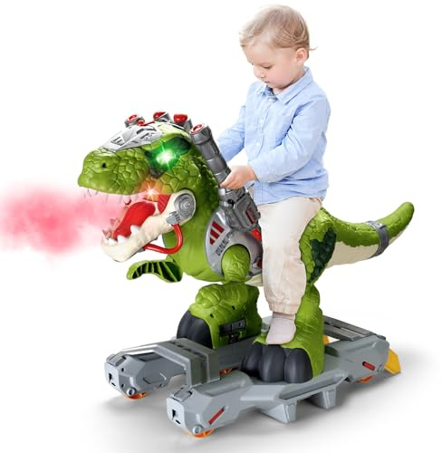 Dinosaur Ride On Toy Cars for Kids, Toddler Electric Ride On Toys with Music, Light & Smoke, Preschool Kids Scooter Foot-to-Floor Walker Indoor Outdoor,Birthday Easter Gifts for Boys Age 3 4 5