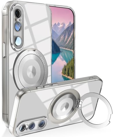 für Sony Xperia 1 VII Hülle mit 360° Rotating Ständer, Handyhülle für Sony Xperia 1 VII Magnetische Autohalterung Case Zubehör Militär Fallschutz Schutzhülle Kratzfest Original Cover Dünn (Weiß)
