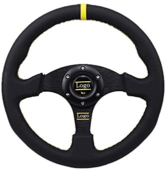 Volante Sportivo, Volante Auto Universale 14inch 350mm Racing Volante Volante Auto Volante Sport Volante in pelle con logo(Black Yellow)