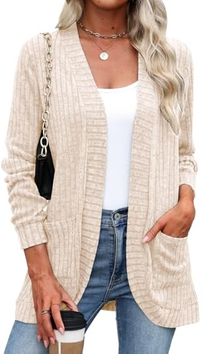 Cardigan for Women Lightweight Long Sleeve Soft Knit Dressy Cardigan Sweater with Pockets Winter Clothing Cream L