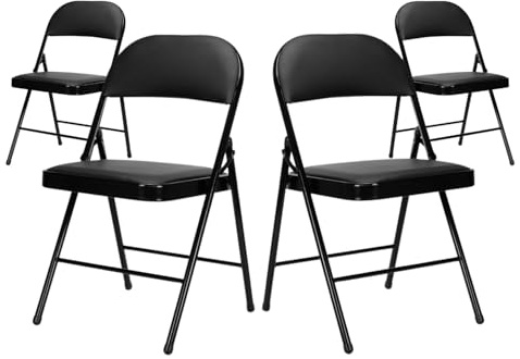 THINIA HOME Pack 4 Sillas Plegables Acolchadas con Estructura de Acero, Asiento Acolchado en Espuma, para Hogar y Jardín, Blanco o Negro