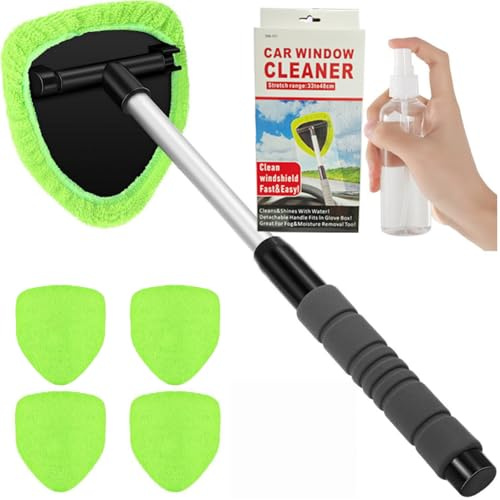 bergxperten Carivys Kit de Nettoyage pour vitre, Outil de Nettoyage télescopique avec poignée pivotante à 180°, Comprend 4 Pads en Microfibre et 1 Flacon pulvérisateur