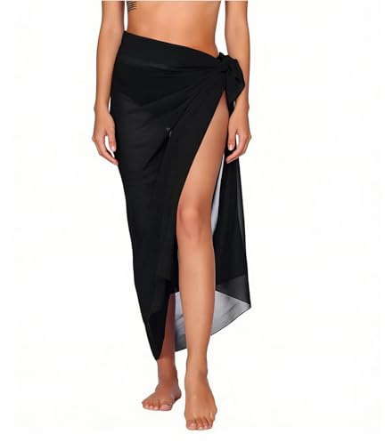 Sarongs for Women,Chiffon Beach Swimsuit Wrap Skirt Bikini Cover Up for Holiday,Pool & Cruise,110cm*145cm Black
