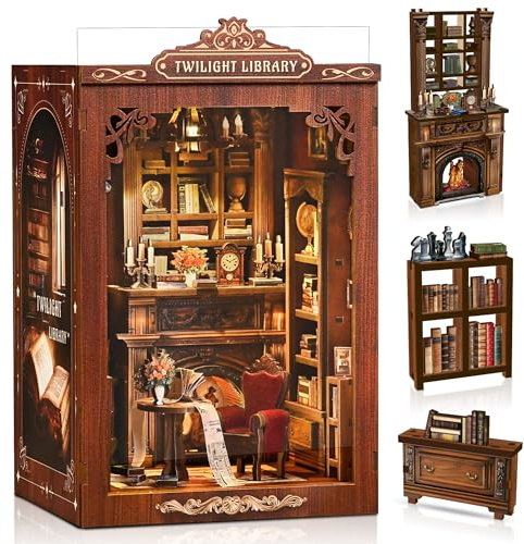 LUMYCE Book Nook Kit - DIY miniatyrhus kit för vuxna och nybörjare | 3D träpussel hantverkskit med LED och dammskydd för bokhylla dekor och kreativa gåvor (klassisk europeisk stilstudie)