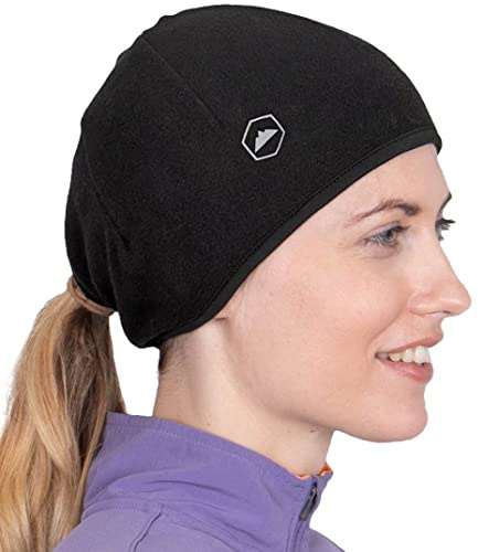 Tough Headwear Bonnet Fin pour Femme - Bonnet Queue de Cheval - Léger et Polyvalent pour Le Sport - Idéal comme sous Casque - Moto ou Velo - Protection du Froid en Hiver - Noir