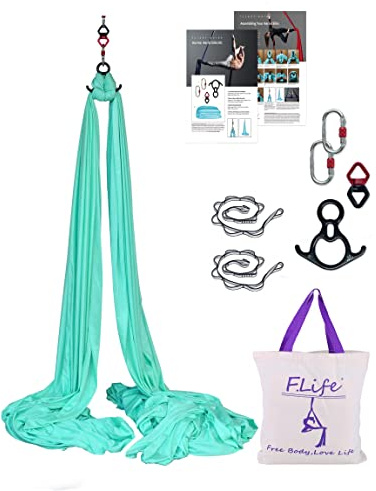 F.Life Aerial Silk Yoga Hammock Strater Kit -10 Yards For Flying Yoga (Turquoise)
