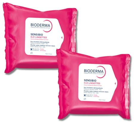 Bioderma Sensibio H2O Biodegradables Wipes Cleansing and MakeUp Removing Skin Soothing for Sensitive Skin, 50 Count