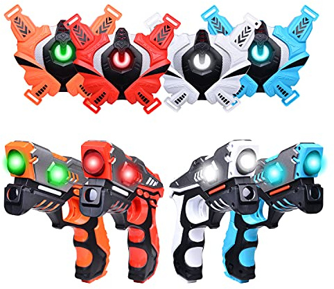 Laser Tag Guns, Upgraded Version Ⅱ Infrared Laser Tag Guns with Vests 4 Pack for Kids Adults Indoor Outdoor Group Activity Battle, Best Christmas and Birthday Gift for Kids Age 6/