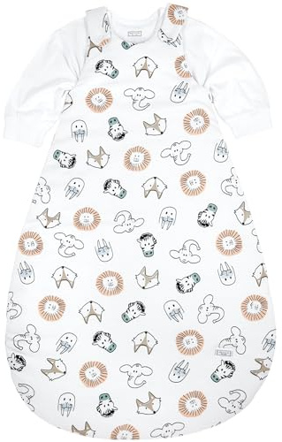 MEYCO Baby Schlafsack 2-teilig - Größe 74/80-2,5 TOG - Ganzjahresschlafsack - 100% Baumwolle - Oeko Tex zertifiziert - Rundum-Reißverschluss - hautfreundlich & atmungsaktiv - Animal - Weiß