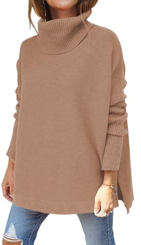 LILLUSORY Oversized Turtleneck Pullover Sweater Women 2026 Long Tunic Cozy Winter Trendy Plus Size Poncho Cowl Neck Cute Casual Early Fall Fashion Must Have Work Old Money Clothes Outfit Clothing