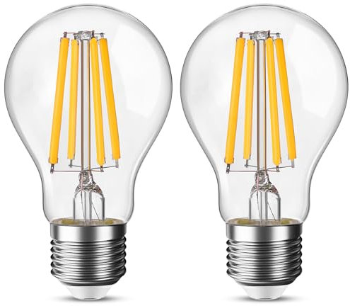 Genixgreen E27 LED Dimmbar Warmweiss Glühbirne 12W 1521 Lumen LED Lampen Äquivalent 100W Leuchtmittel, A60/A19 2700K Warmweiß Birne Energiesparlampe,230V für Haushaltsbeleuchtung,2 Stück