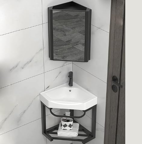 Lavabo de Esquina for Baño con Montaje en Pared, Lavabo Suspendido, Lavabo for Baño con Rejilla de Acero Inoxidable (Color : B-MIRROR, Size : 43 * 43cm)