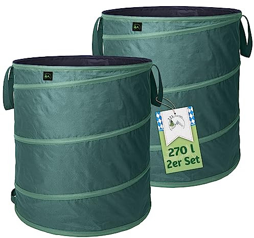 TTL Garden 2x 270L Premium Pop Up Gartensack - 220gsm 600D Oxford 2er Set 270 Liter Gartenabfallsack faltbar groß stabil Laubsack Sack Behälter Grünschnitt Garten Abfall selbstaufstellend