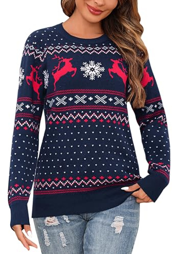 Bresdk Jersey de Navidad Mujer Invierno Sueter de Punto Manga Larga Jerseys