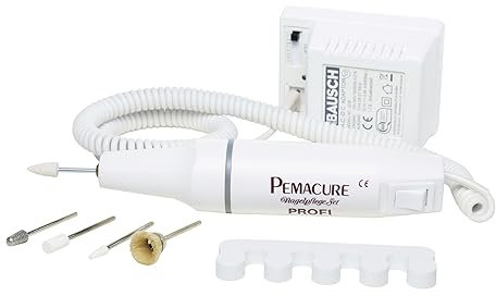 Peter Bausch 0319PEMACURE Elektrisches Maniküre/- Pediküreset, 5 Aufsätze zum Schleifen, Feilen, Polieren von Hand & Fußnägeln, Entfernen von Hornhaut und Druckstellen, Fußpflege für zu Hause