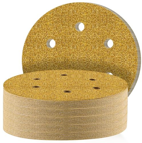 STEBRUAM 40pcs 150mm sanding discs,Sanding Discs Pads for Random Orbital Sander pads and All Oscillating Tools,Yellow sanding discs Hook and Loop 40 Grit 6 Hole 6 Inch Round