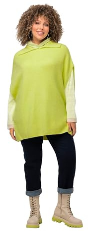 Ulla Popken Femme Grandes Tailles Pull sans Manches Oversized, Bords-côtes, col en Maille Vert Citron 50+ 823479403-50+