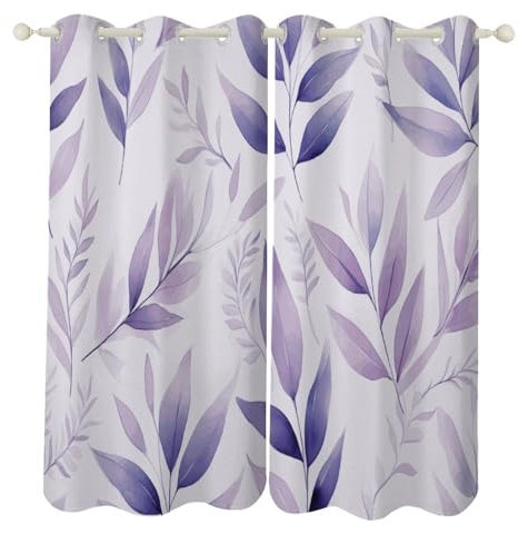 ducanll Verdunkelungsvorhänge & Vorhänge, 183 cm Länge, 2 Paneele Set für Wohnzimmer/Schlafzimmer, Wohnzimmer Vorhänge, Boho-Vorhänge, lila Vorhänge, Mauve Blatt Blume