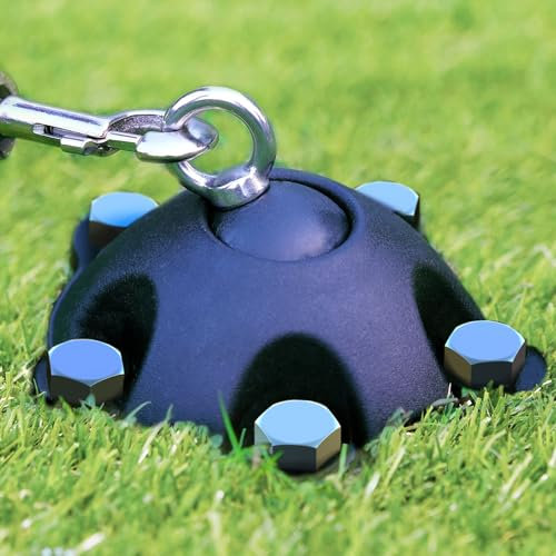 Patentierter 360° drehbarer Hundeanker für kleine bis große Hunde bis zu 68 kg – Hundeleinenpfahl mit 5 starken Haltegurten hält 453,6 kg Zugkraft (Pfahl mit 30 Kabeln)