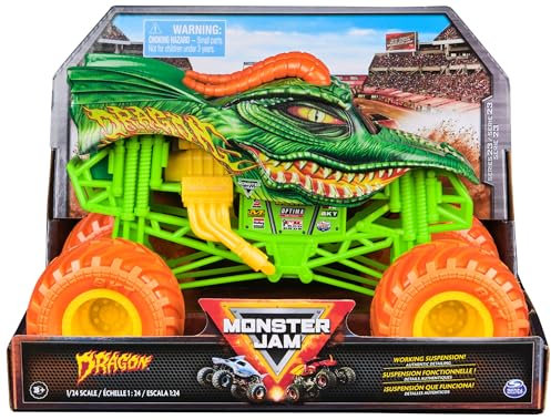 Monster Jam, Official Dragon Monster Truck, Collector Die-Cast Vehicle, 1:24 Scale, Kids’ Toys for Boys and Girls Aged 3 and up