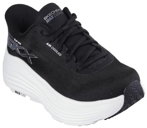 Skechers Women's Max Cushioning Endeavour Hallandale Hands Free Slip-Ins Sneaker, Black/White, 8