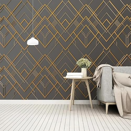 Papel Tapiz Fotográfico Personalizado, Marco De Línea Geométrica De Metal En Relieve 3D, Mural Para Sala De Estar, Dormitorio, Tv, Fondo, Decoración Del Hogar 300Cm(W)×210Cm(H)