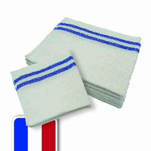 LNT France - Lot de 3 serpillères bouclées Blanches, 50 x 60 cm, fabriquées en France, très résistantes et absorbantes. Essorage Facile. idéales pour la Cuisine, Salle de Bain, Salon. 100% recyclées