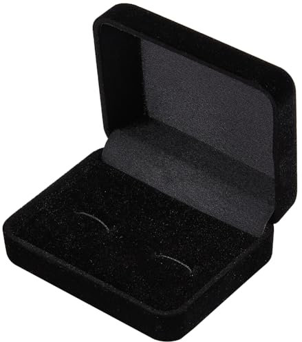 Beebeecraft Plant Velvet Cufflinks Box 3x2.4x1.2 inch Small Dark Classic Black Rectangle Cuff Links Storage Box for Jewellery Display Tie Clip Holder Packaging Case Father's Day Gifts Men (2 Slot)