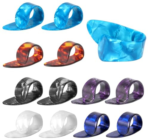 YUXIANLB Light Guitar Picks 12Pcs Thumb Picks Medium Finger Picks Flat Thumbpicks Celluloid Pick Holders Plectrum Color Mixing For Acoustic Guitar Banjo Ukulele Harp Bass Fingerstyle Accessories
