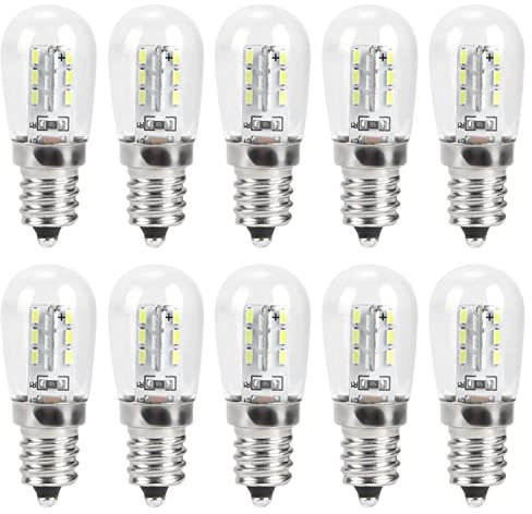 Gsycle 10 bombillas LED E12 para frigorífico, 1,5 W CA de repuesto para frigorífico, bombillas de candelabro para lámpara de máquina de coser doméstica (luz blanca)