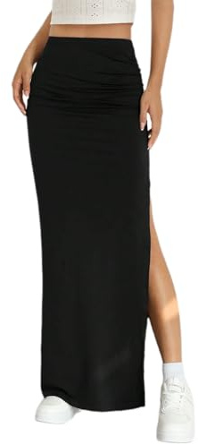 GORGLITTER Women's High Split Ruched Pencil Maxi Skirt Long Bodycon Skirts | Slim Fit, Ruched Split Side, Sexy Party Skirt for Women UK, Black Skirts for Going Out, Halloween, Concert