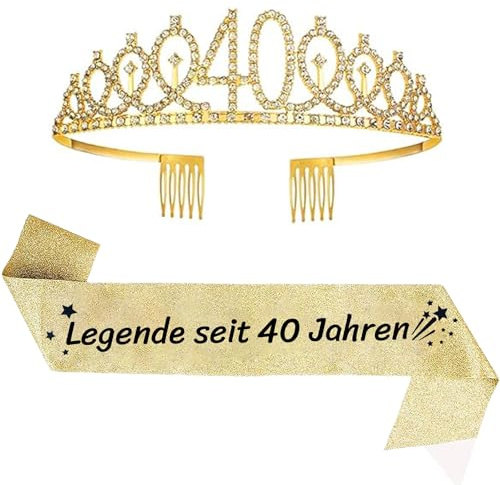 Uppsättning av 2 40. Födelsedag skärp och tiara guld födelsedag skärp födelsedag krona 40 födelsedagskrona prinsessa kristallkrona skärp för kvinnor 40. Födelsedagsgåvor festtillbehör