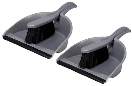 Best House | Dustpan and Brush Set | 2 Pcs | Plastic | Grey | Household Cleaning | Rubber Lip for Easy Pick up | Portable Ergonomic | Home and Office Use