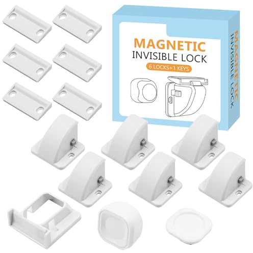 Magnetisches Schrankschloss für Babysicherheit, Mehrzweck-Kindersicherung, 3M-Kleber, sichere Installation, keine Notwendigkeit für Schrauben oder Werkzeuge (6 Schlösser und 1 Schlüssel)