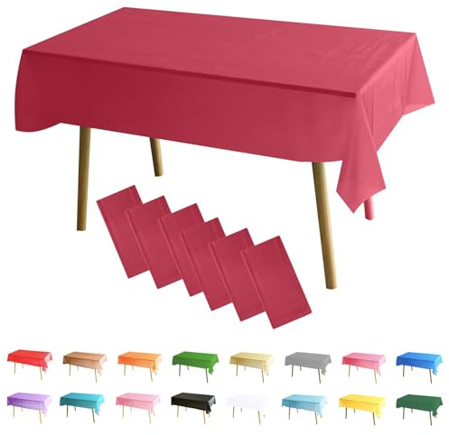 MOMAHUA Tischdecke Abwaschbar 6er Set, Weinrot PEVA Tischdecke Wasserdicht, 137 x 274 cm Wiederverwendbare Einfarbige Tischwäsche für Party, Geburtstag, Hochzeit, Garten & Esszimmer