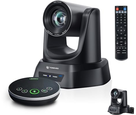 TONGVEO 4K AI Auto Tracking PTZ Conference Camera System with Bluetooth Speakerphone & Microphone, 20X Optical Zoom, USB3.0 HDMI LAN PoE Power Camera for Church Worship, Meetings, Streaming