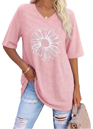Litherday Camiseta de Mujer Verano Manga Corta con Cuello en V Estampada Top Suelto Casual para Uso Diario