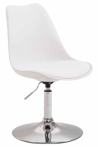 Silla de Comedor Maverick con Estructura de Plástico I Silla de Espera con Asiento de Cuero Sintético I Silla de Visita Regulable en Altura, Color:Blanco, Color del Marco:Cromado