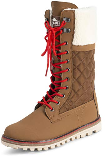 Polar Damen Kunstpelz Warm Thermal Wasserdicht Draussen Gehen Schnee Winter Gummisohle Wadenstiefel - Tan/Beige Lammfell - UK6/EU39 - YC0601