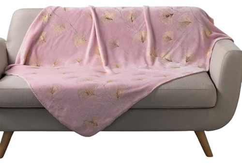 Douceur d'Intérieur, Plaid (125 x 150 cm) Bloomy Rose/Or, Coral Imprimé Métallisé