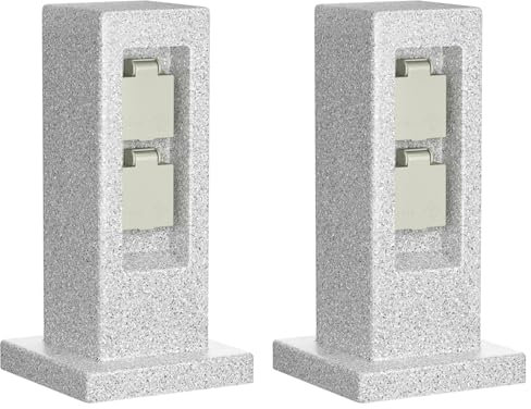 ledscom.de 2 Stück Garten Steckdosensäule Pock für außen, IP44, 2-Fach, grau (Stein-Optik), eckig, 30 cm
