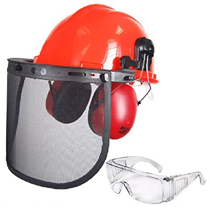 OZAKI - Casque Forestier Professionnel Pour Tronçonnage & Débroussaillage - Avec Protection Anti Bruit 25dB, Visière Grillagée Classe F 45m/s et Lunettes