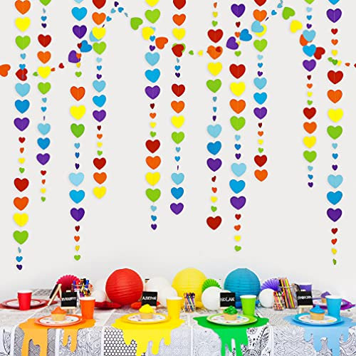 40Ft Regenbogen Liebe Herz Girlande Bunte Hängende Papier Herz Luftschlange Multicolor Banner für Geburtstag Jubiläum Verlobung Hochzeit Baby Brautdusche Valentinstag Fiesta Party Dekorationen