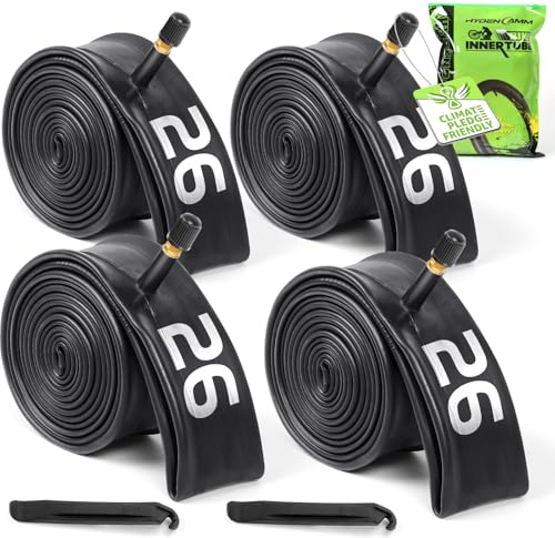 26 inch Bike Inner Tube Fit 26 x 1.75-2.125, Bicycle Tube 4 Pack Schrader Valve with 2 Tire Levers, Inner Tube Bicycle Upgrade Material Anti-Aging for Road/Mountain Bikes by Hydencamm