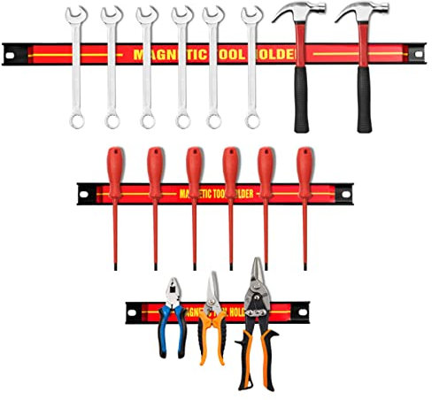 GYMAX Juego de 3 Barras Magnéticas para Herramientas (20/30/46 cm, Soporte Magnético para Herramientas para Cocinas, Talleres de Reparación y Talleres)