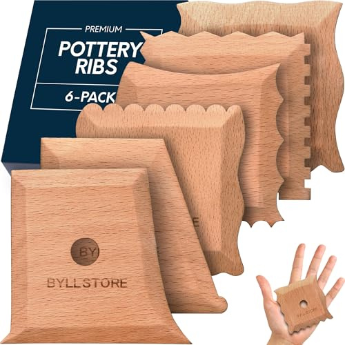 Byllstore Lergods revben och trimverktyg | 2 fot formningsverktyg | 4 lera textur ribbor | massivt bokträ | flera förpackningsalternativ (6-pack)