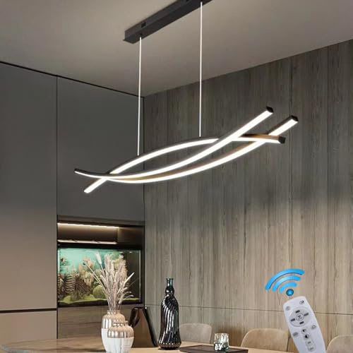 Moderna Dimmerabile Lampadario LED Sospensione,Tavolo da Pranzo Cucina Lampada a sospensione Altezza Regolabile Lampadari Moderno Design Plafoniera Per Soggiorno Ufficio Sala Hotel (L100 cm, Nero)