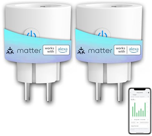 ANTELA Prise Connectée Matter 16A WiFi Mesure de Consommation Électrique Compatible avec Alexa, Google Home, SmartThings, Homekit, Smart Life APP, Horaires et Minuterie, 2PCs Blanc