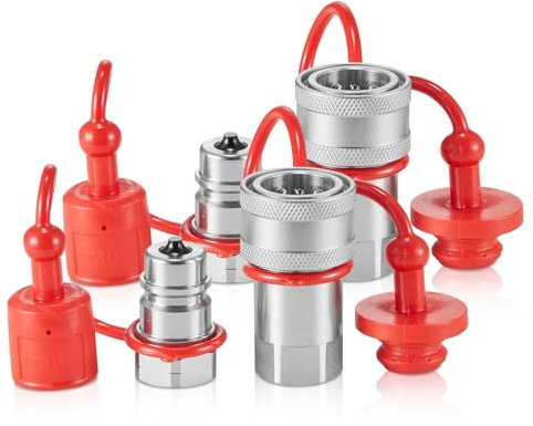 VEVOR 1/2 Zoll konische Hydraulikkupplungen, 1/2 Zoll NPT Hydraulik-Schnellkupplungen für Kompaktlader mit 4 Staubkappen (ISO5675)